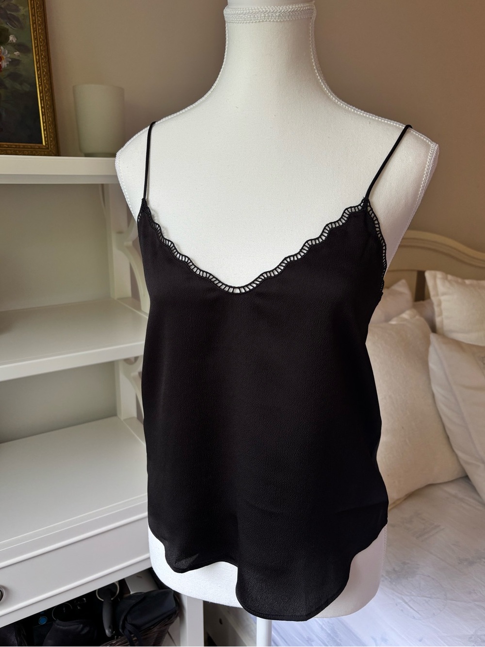 Black Lace-Trim Spaghetti Strap Top